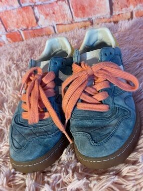 Coolway Blue Suede Sneakers with Coral Laces